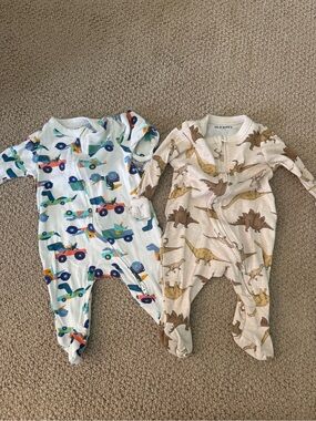 Old Navy Beige and Brown Dinosaur Zip-Front and monster trucks
